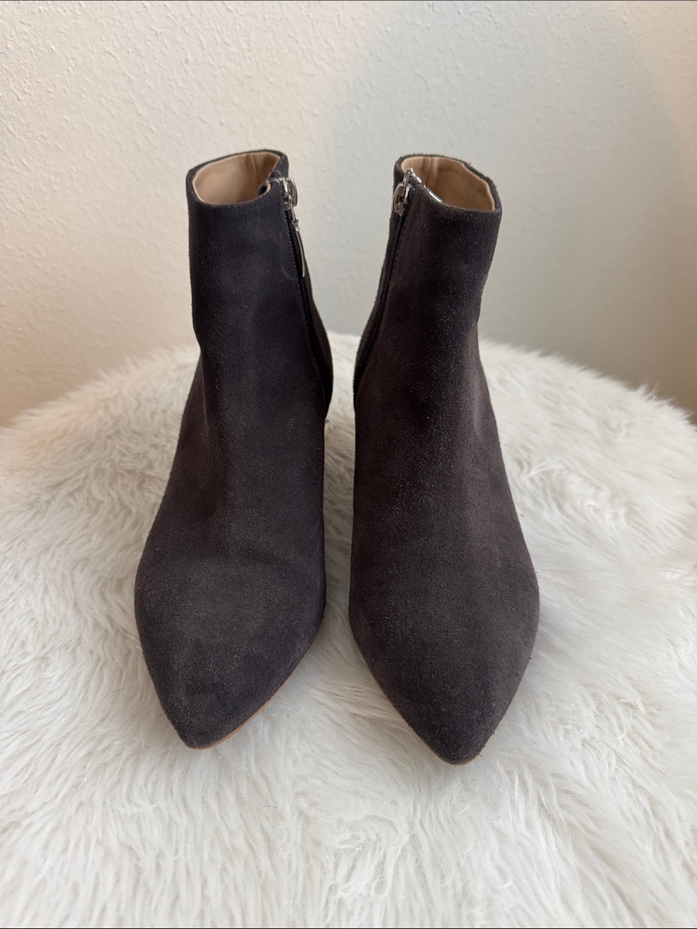 Anthropologie Women's Grey Suede Pointed-Toe Ankle Boots
